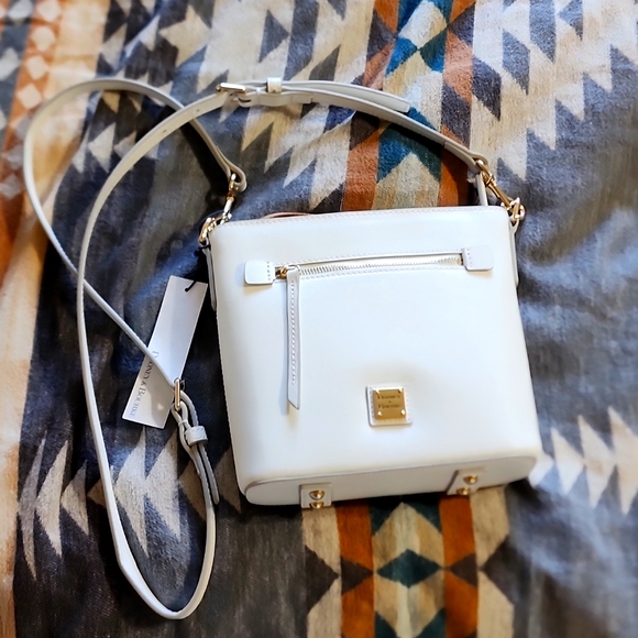Dooney & Bourke Handbags - Dooney and Bourke Saffiano small zip crossbody bag. Off white